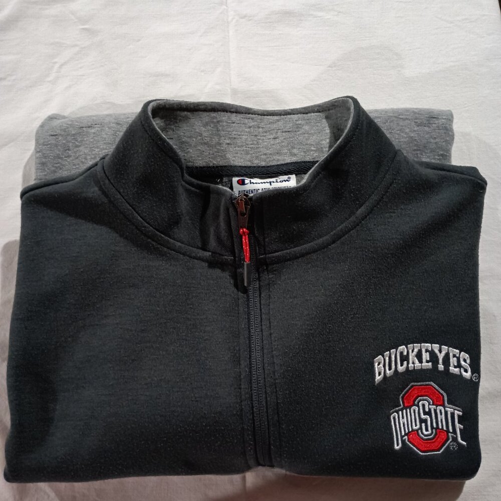 Champion OSU Men's 1/4 Zip Long Sleeve Pullover Sweatshirt L Black/Gray EUC